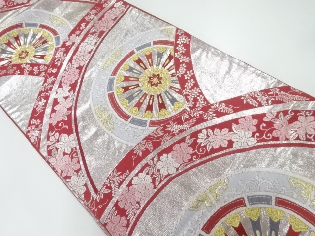 源氏車に草花模様織出し袋帯